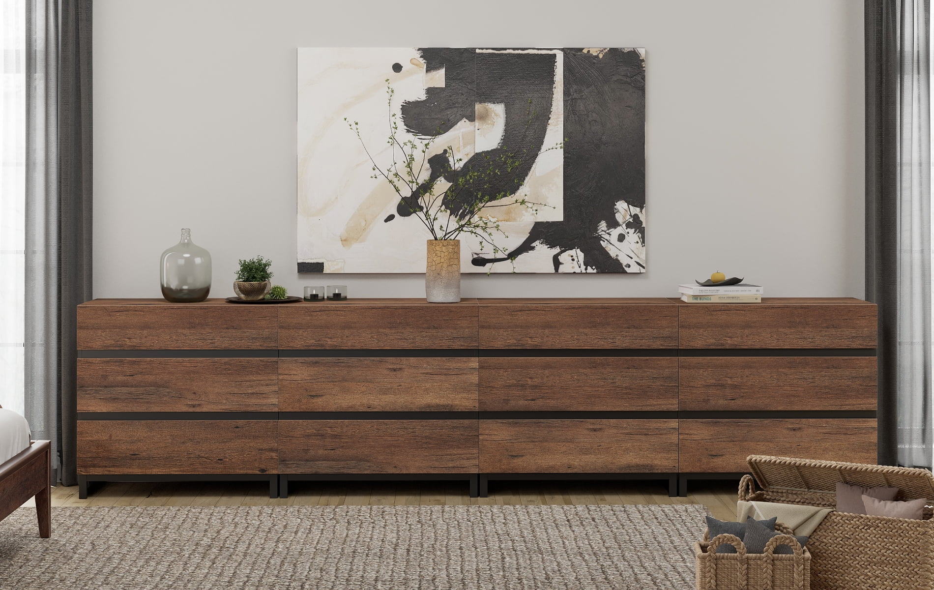 WAMPAT Dresser for Bedroom, Closet Organizers and Storage with 12 Drawers, Chest of Drawers with Metal Base, Wooden Modern Dresser for Living Room, Bedroom, Entryway, Brown