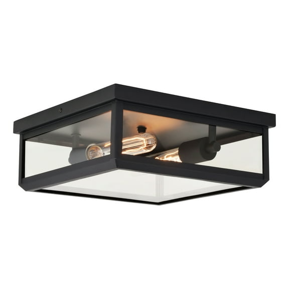 Outdoor Ceiling Light Black Square Flush Mount Clear Glass Exterior Light
