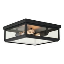 Outdoor Ceiling Light Black Square Flush Mount Clear Glass Exterior Light