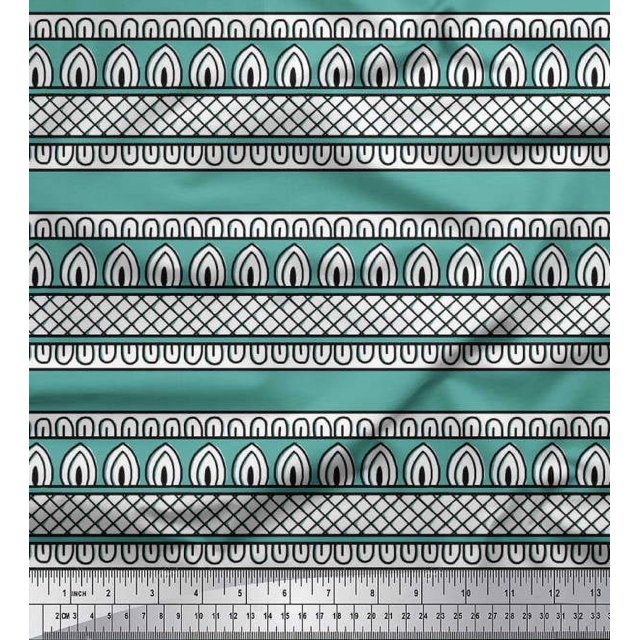 Soimoi Poly Crepe Fabric Ethnic Block Print Fabric by The Yard 52 Inch Wide