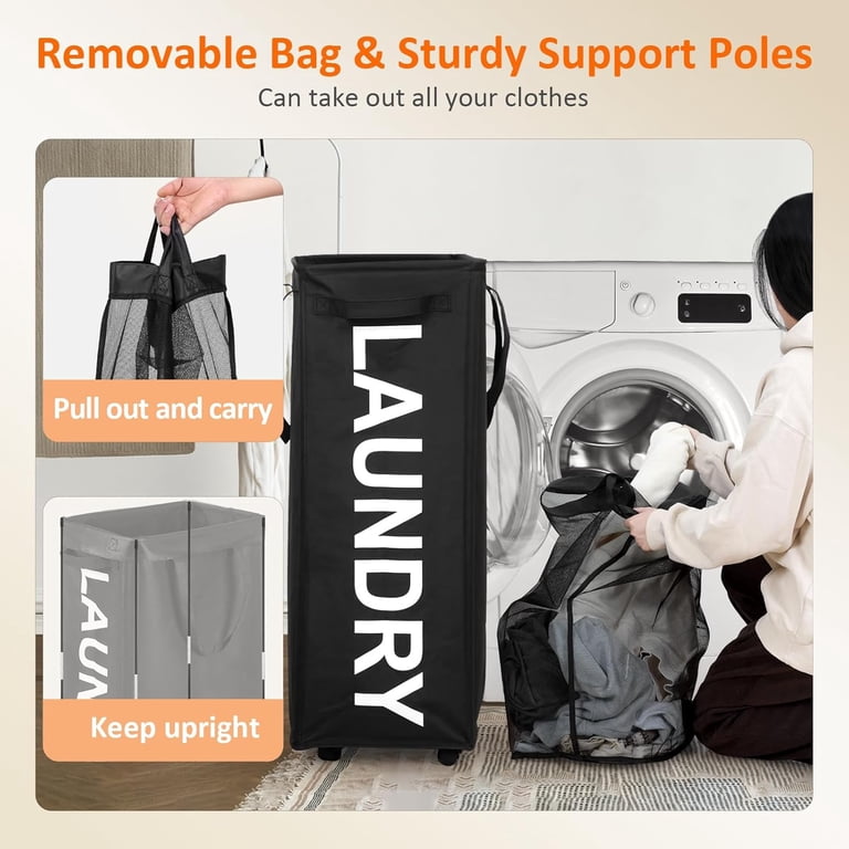 Rolling Laundry Basket With Wheels, 90L Capacity, Black photo 4
