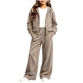 thumbnail image 6 of Bloomae Girls Hoodie Sweatsuit 2 Piece Full Zip Up Long Sleeve Hooded Sweatshirts and Elastic High Waist Wide Leg Jogger Sweatpants Trendy Cozy Athletic Tracksuit Sets, 6 of 8