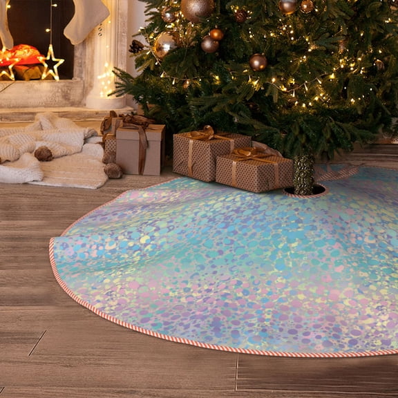 Halloween Christmas Tree Skirt - Colorful lightning Pattern 30 Inches Christmas Tree Skirt for Halloween Holiday Indoor Home Christmas Tree Decorations with Three Ribbons