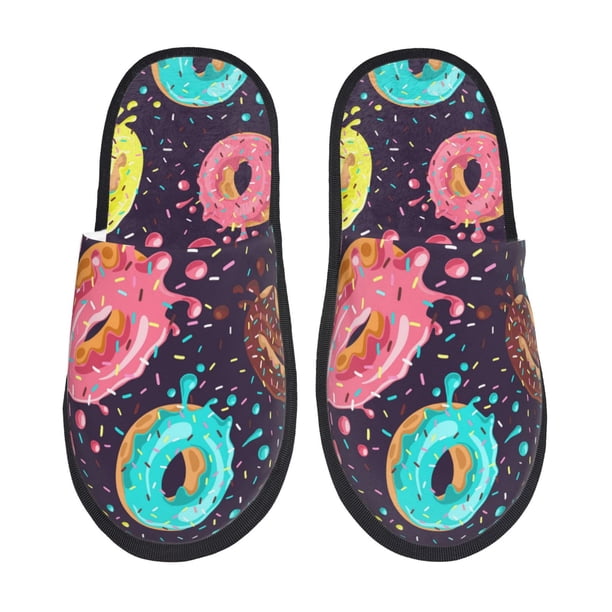 Balery Donuts1 Pantuflas de Casa de Felpa Silenciosas con Diseño Estampado, Zapatillas Cómodas Antideslizantes de Algodón para Interior-Medium
