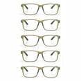 thumbnail image 2 of EYEZOOM 5 Pack Unisex Large Plastic Rectangular Reading Glasses with Spring Hinge, Green, +300, 2 of 5