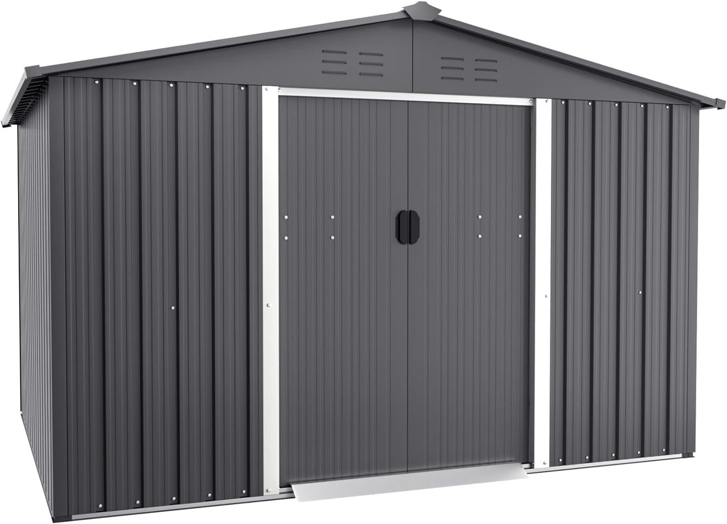SOLAURA 8'x6' Outdoor Metal Storage Shed Garden Tool Storage Shed with Sliding Double Door - Gray