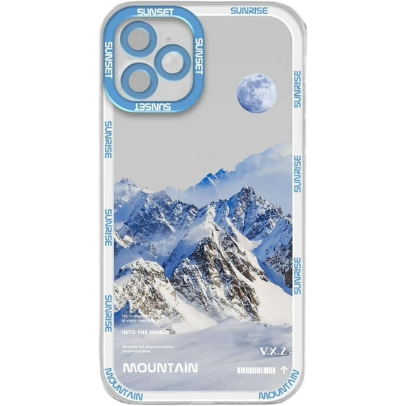 Beautiful Snow Mountain Moon Night Soft Phone Case Compatible with iPhone Case (White,iPhone 13 Pro)
