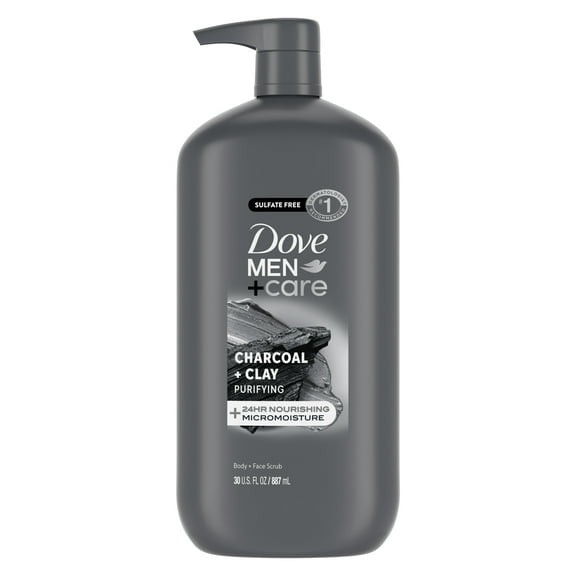 Dove Men Care Purifying Hydrating Face & Body Wash for Men Charcoal & Clay, 30 oz