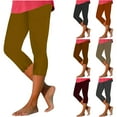 thumbnail image 7 of Lovskoo Capri Leggings for Women High Waisted Summer Solid Color Slim Bottom Pants Coffee, 7 of 7