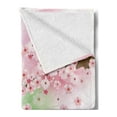 thumbnail image 2 of Feminine Soft Flannel Fleece Throw Blanket, Girl on Bike Passing by Cherry Trees Blooms Spring Nature Seasonal Illustration, Cozy Plush for Indoor and Outdoor Use, 50" x 60", Green Pink, by Ambesonne, 2 of 5