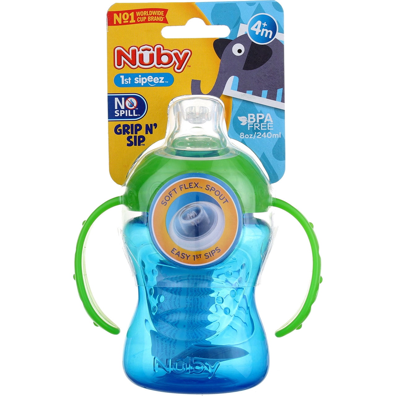 Nuby Two-Handle No-Spill Super Spout Grip N' Sip Cup, 8 Ounce, Colors May Vary (2 Pack) (Bundle)