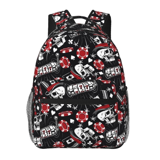 Balery Vintage Skull Casino Mochila Escolar Impresa, Mochila Ligera para Viajes Casual, Mochila Duradera y Cómoda Multifuncional, Mochila para Laptop-One Size