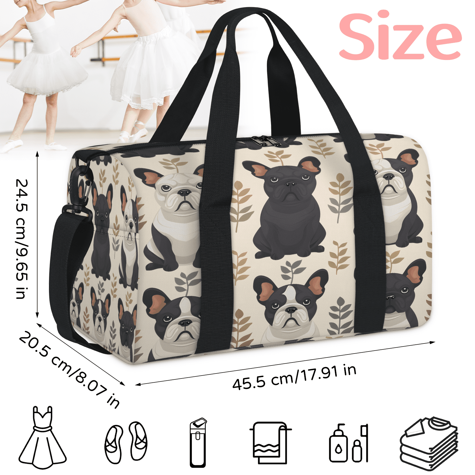 Herdesigns Dog Theme Travel Duffle Bag Sports Yoga Weekender Overnight Carry on Workout Bags Lightweight Waterproof Gym Tote Bag for Women Animal