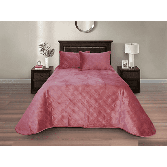 Colcha Velvet Terciopelo Palo de Rosa Matrimonial + Fundas Dormireal Palo de Rosa Velvet