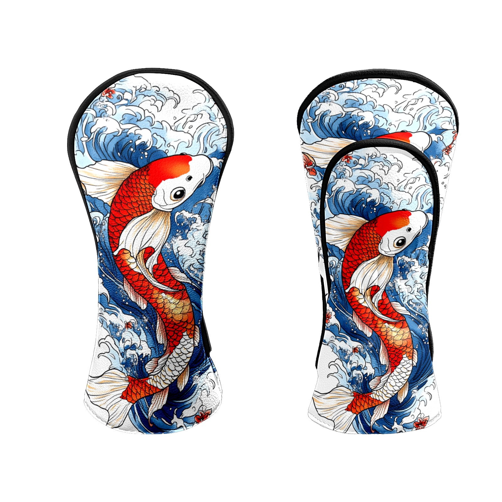 Golf Club Head Covers Koi Fish Blue Waves Premium Plush Velvet Lining, Waterproof Golf Headcovers Driver & Fairway Woods for Scratch Protection Novelty Gift for Men & Women