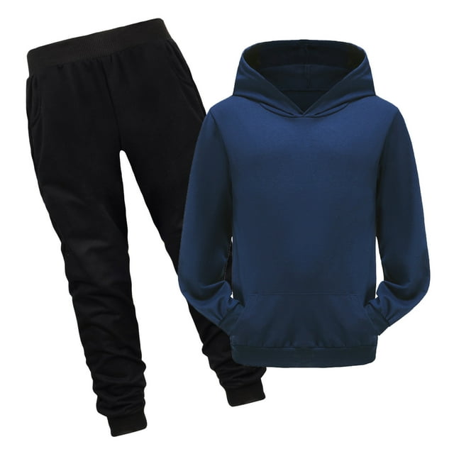 Sunnyoo Boys Casual Active Outfits Solid Color Pullover Hoodie Sweatpants Set