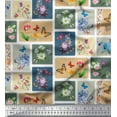 thumbnail image 1 of Soimoi Bleu Poly Georgette Tissu Floral & Insecte Patchwork Tissu Imprimé par la Cour 42 Pouces de Large, 1 of 3