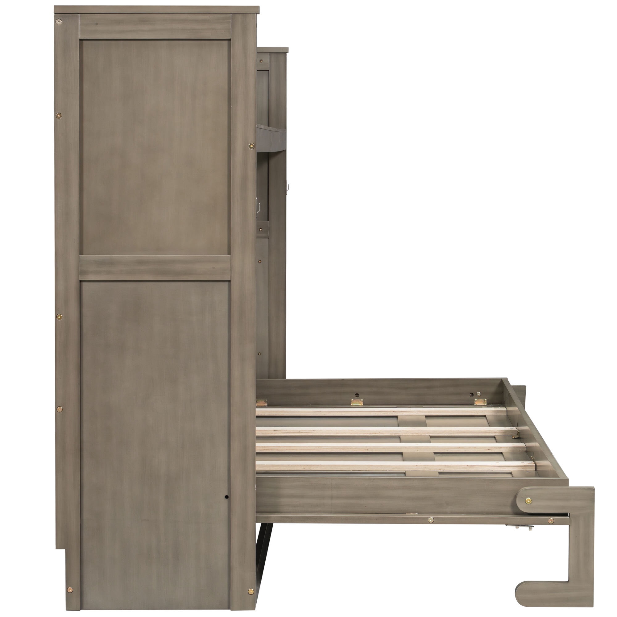 Euroco Wood Twin XL Murphy Bed with Desk and LED Light, Storage Wall Bed with USB Charging Station