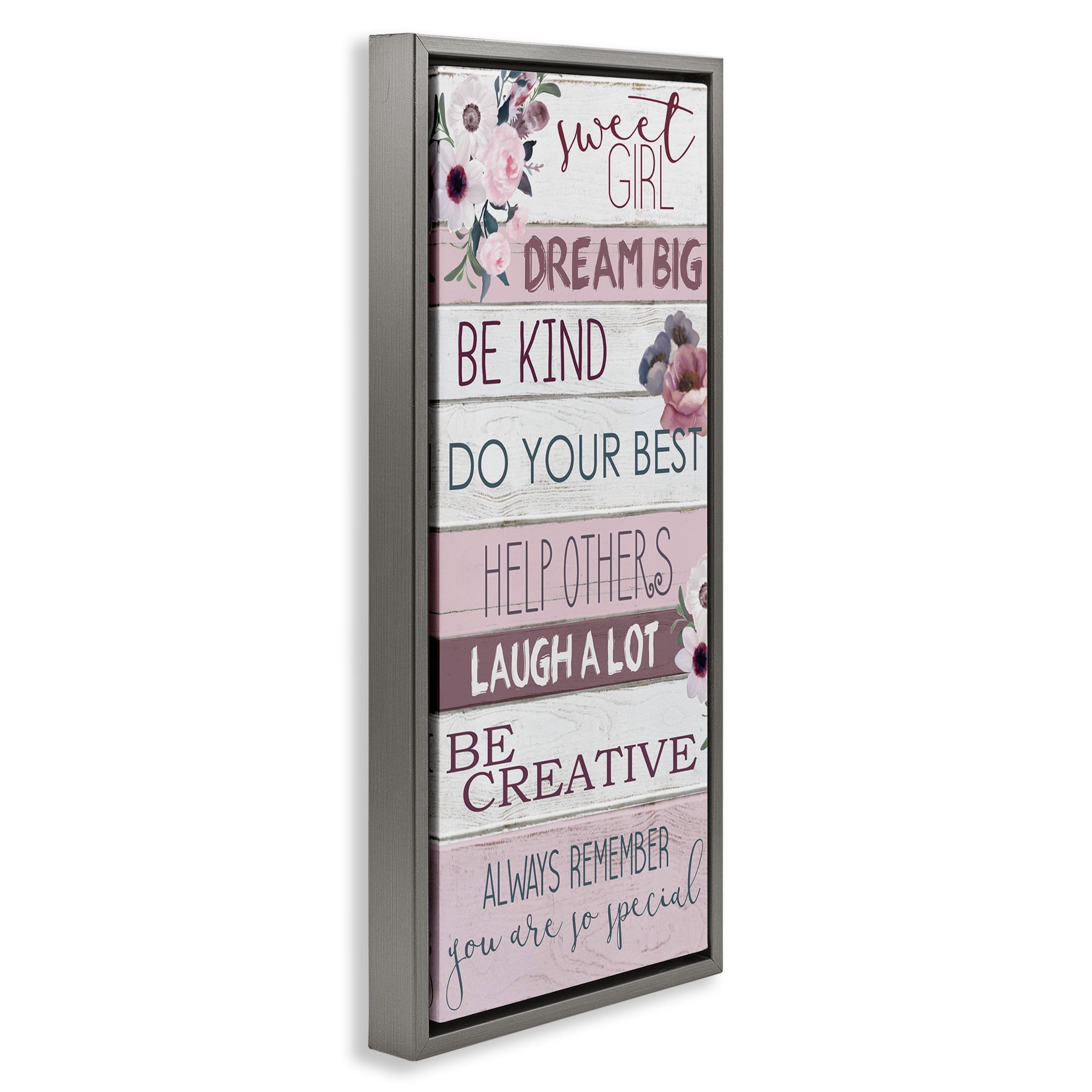 Stupell Industries Sweet Girl Inspirational Phrases Inspirational Painting Gray Floater Framed Canvas Art Print Wall Art, 11 x 25