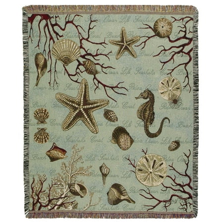 Seafoam Green Nautical Ocean Life Woven Tapestry Throw ...
