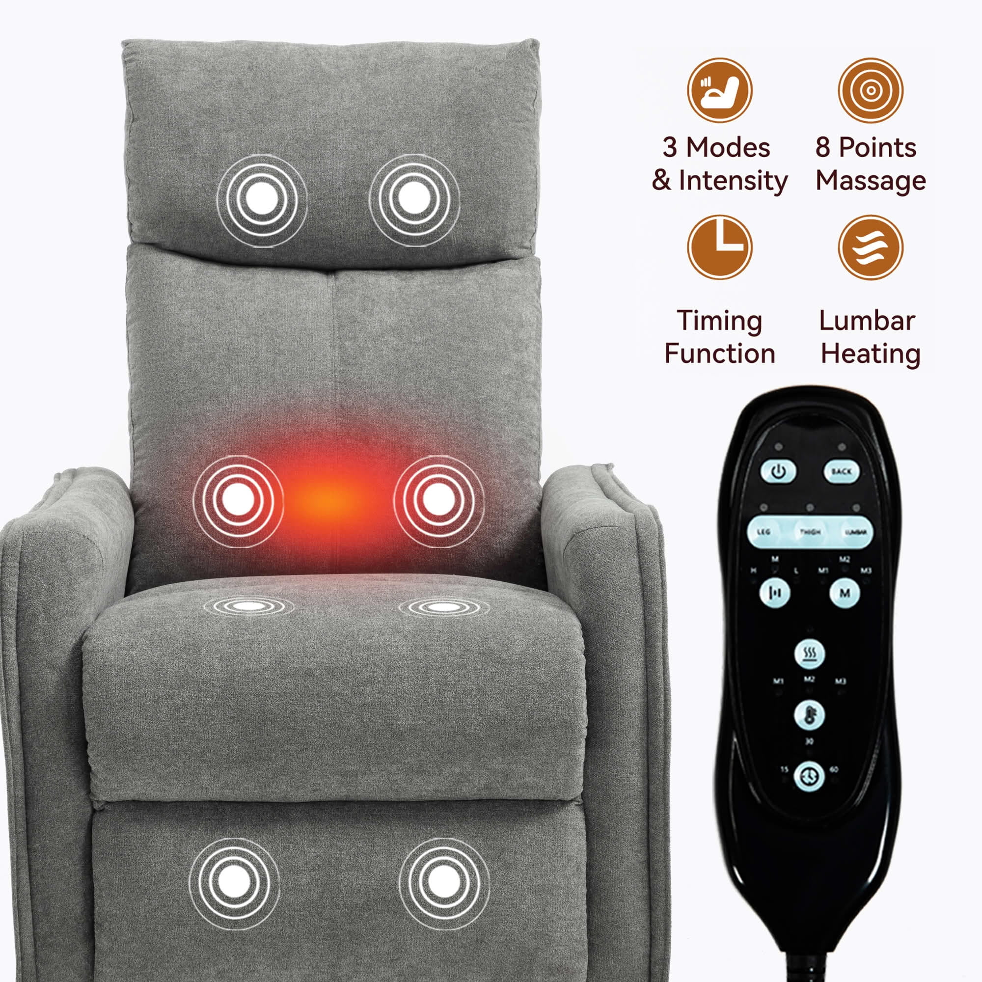 MAYEERTY Beige Faux Leather Heat Massage Recliner Chair, 360° Swivel Rocker 26"x35"x39" for Living Room