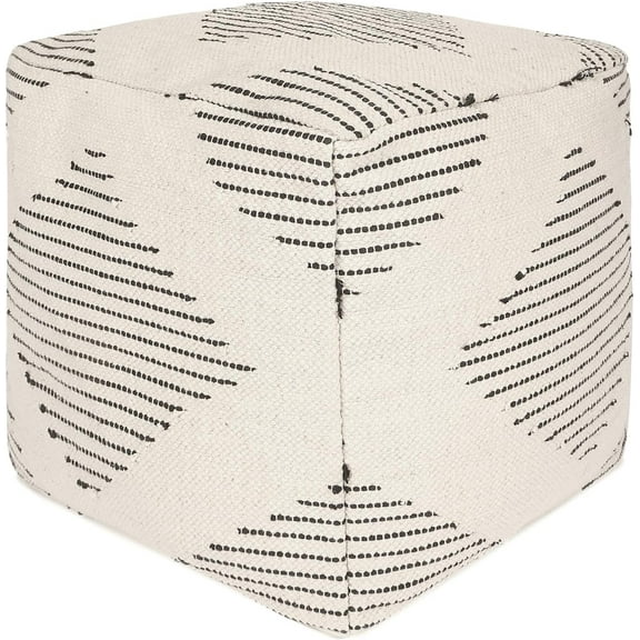 REDEARTH · Tufted Pouf Ottoman with Filler Textured Storage Cube Bean Bag Pouffe Footrest for Living Room, Bedroom, Nursery, Kidsroom; 100% Cotton (17.5"X17.5"X17.5", Loom Story 3 Natural Black)