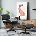 thumbnail image 2 of HomeRoots 526374 33 x 34.6 x 34.2 in. Black Tufted Leather & Brown Swivel Lounge Chair with Ottoman, 2 of 5