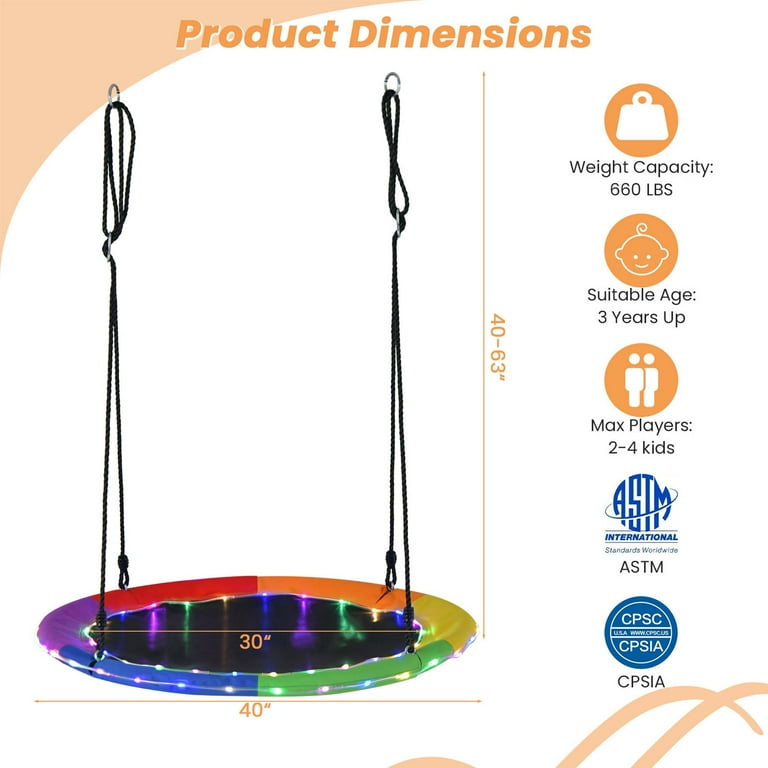 Costway 40'' LED Saucer Tree Swing, 660 LBS Capacity for Costway 40'' LED Saucer Tree Swing, 660 LBS Capacity for