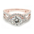 thumbnail image 3 of 2 Carat Center 7MM Round Cut Lab Created Moissanite Diamond Halo Split Shank Engagement Ring For Women In 14K Solid Rose Gold (G-H Color, VVS1 Clarity, 2 Cttw)-4, 3 of 7