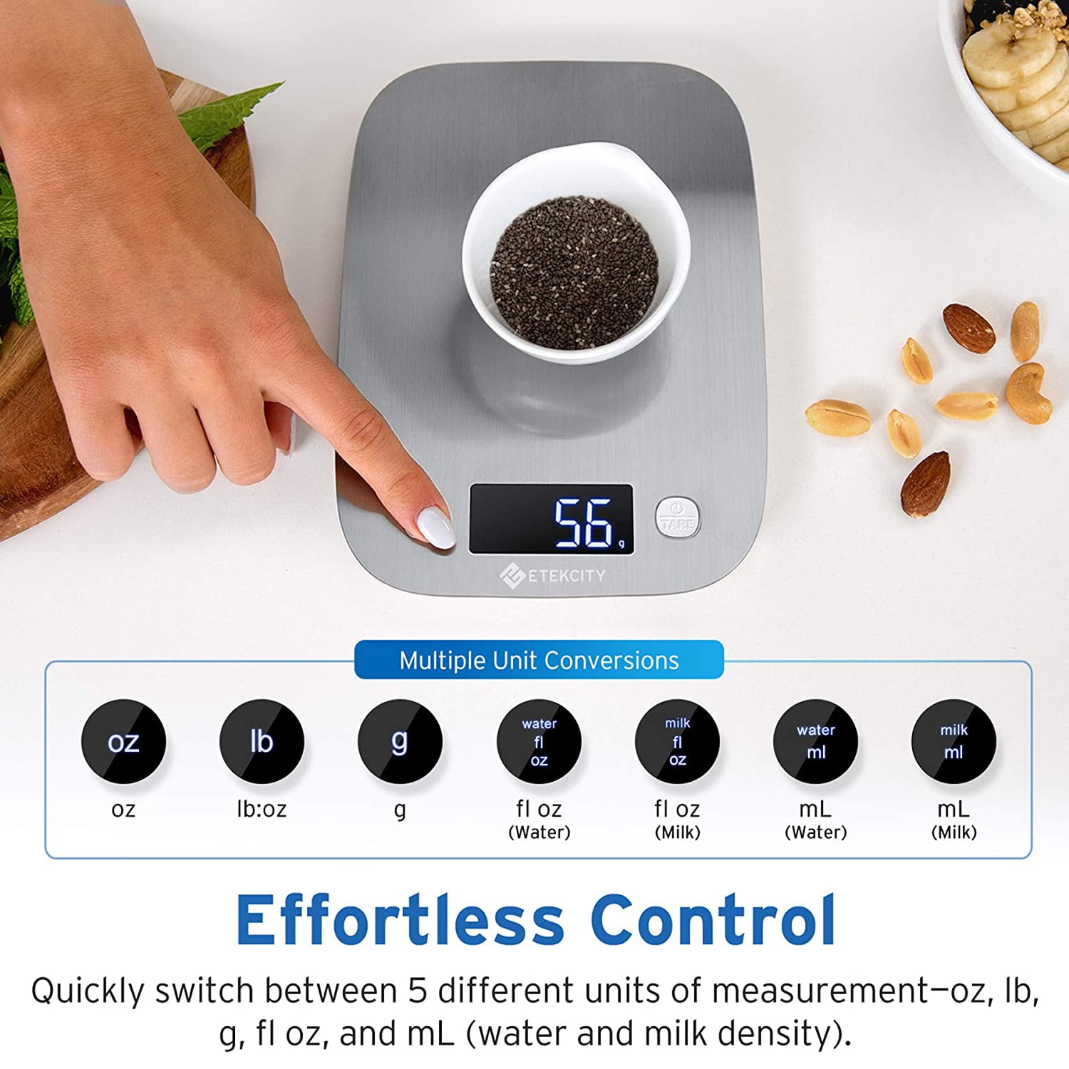  Etekcity Food Kitchen Scale, Digital Grams and Ounces for  Weight Loss With Smart Nutrition App, 19 Facts Tracking, Baking, Cooking,  Portion Control, Macro, Keto, 11 Pounds-Large, Stainless Steel: Home &  Kitchen