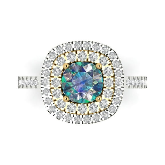 Halo Engagement Ring for Women - 1.615ct Blue Moissanite in 18K White/Yellow Gold Promise Ring