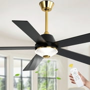 Cusp Barn 52 Modern Indoor Ceiling Fan with LED Lights and Remote Control, DC Motor 6 Speeds, Gold Finish, Reversible Blades