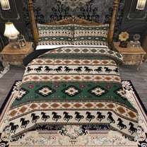 Homewish Retro Rustic Aztec Full Size Comforter Sets,Western Farmhouse Horse Bedding Comforter Set,Beige Green Black Bedding Sets For Men Women,Breathable Home Decor Reversible,3 Pieces