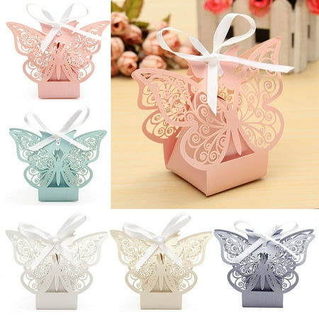 Butterfly Garden Gift Box (10Pcs Paper Butterfly Cut Candy Cake Boxes Wedding Party Gifts Favor Case Cake Style for Wedding Baby Shower Decorating Supplies,Pink)