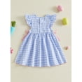 thumbnail image 6 of Toddler Baby Girl Easter Outfit Rabbit Embroidery Fly Sleeve Crewneck Smocked Dresses Bowknot Plaid A-line Dress Cute Summer Clothes 6M-5T, 6 of 10