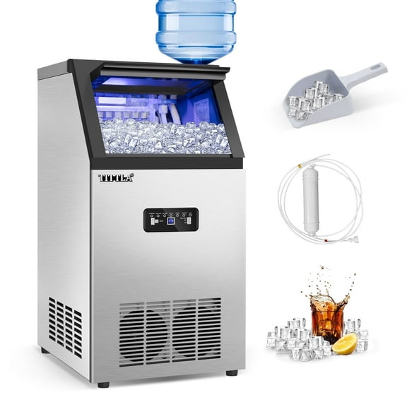 TITTLA 100Lbs/24H Commercial Ice Maker Machine,24 Lbs Storage,45 Ice Cubes in 12-15 Mins,Stainless Steel Ice Maker for Home Bar Cafe