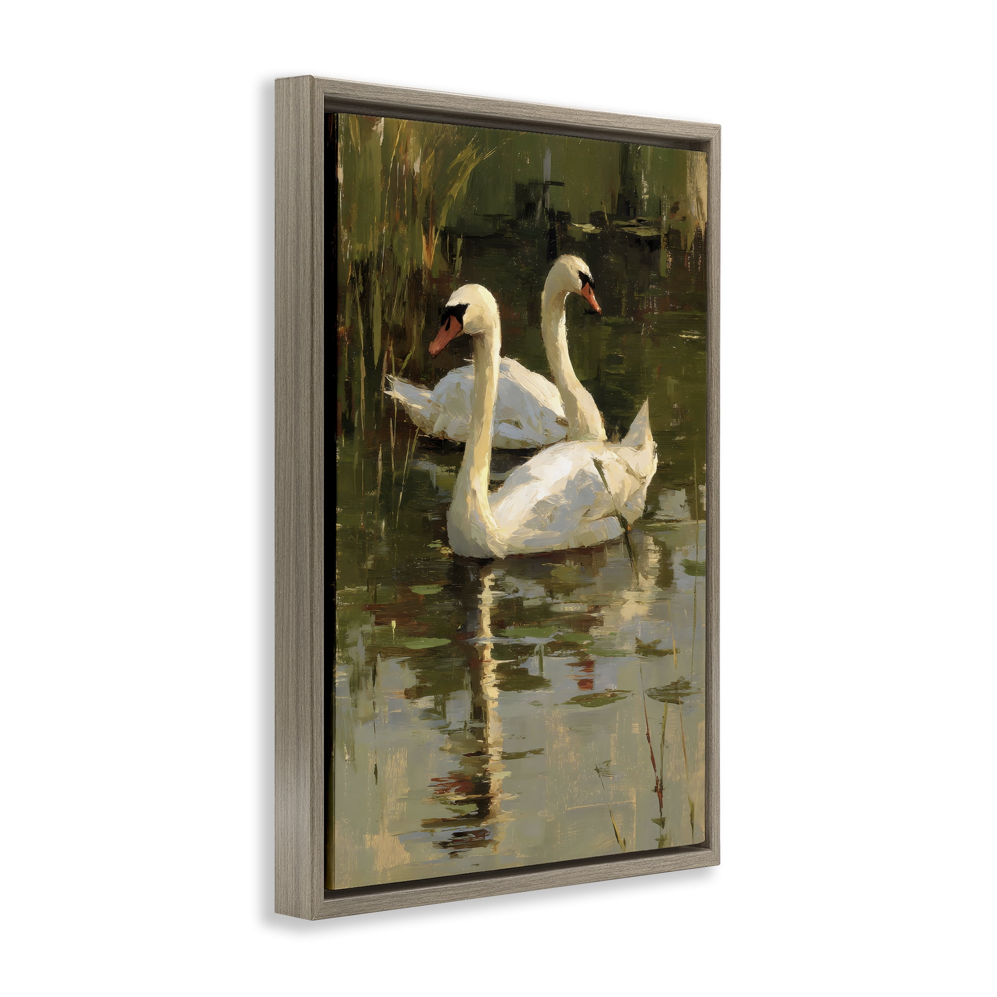 Stupell Industries Swans For A Swim Brown Framed Floater Canvas Wall Art, design by Petal Prints Design
