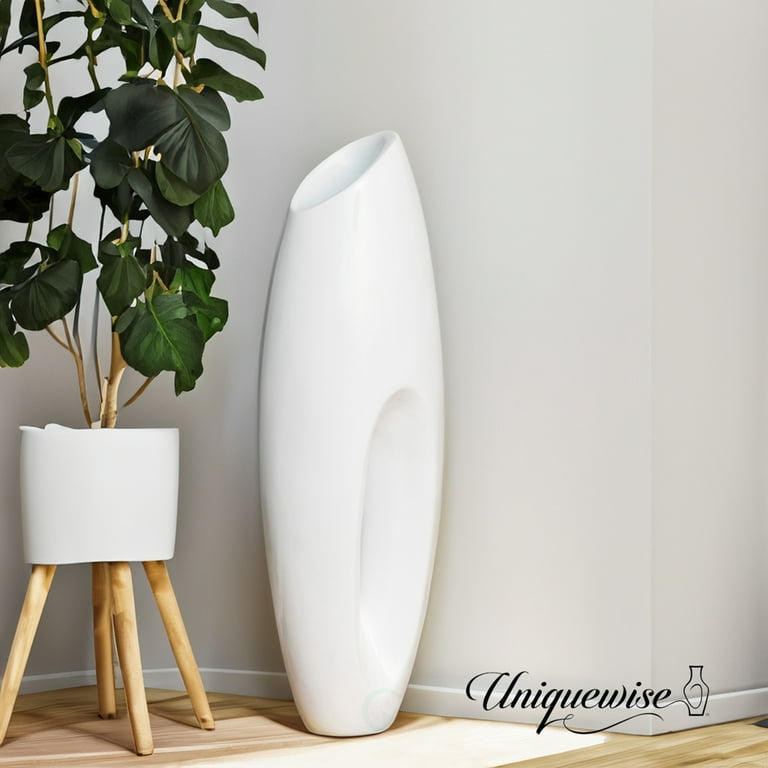 Uniquewise Tall Unique Style Floor Vase for Entryway Dining or Living Room,  White Ceramic