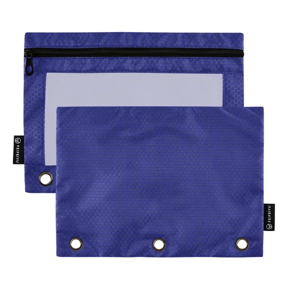 2 Pack 3 Ring Binder Pouch with Clear PVC Window Water Resistant Zipper Pencil Pouch Cobalt Blue Solid Color Binder Pocket for Classroom Office Home Stationery Organization