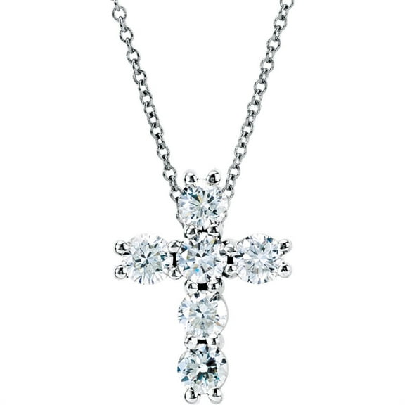 Auriga Fine Jewelry 14K White Gold 2.2 mm Lab-Grown Diamond Cross Pendant Necklace for Women 18"