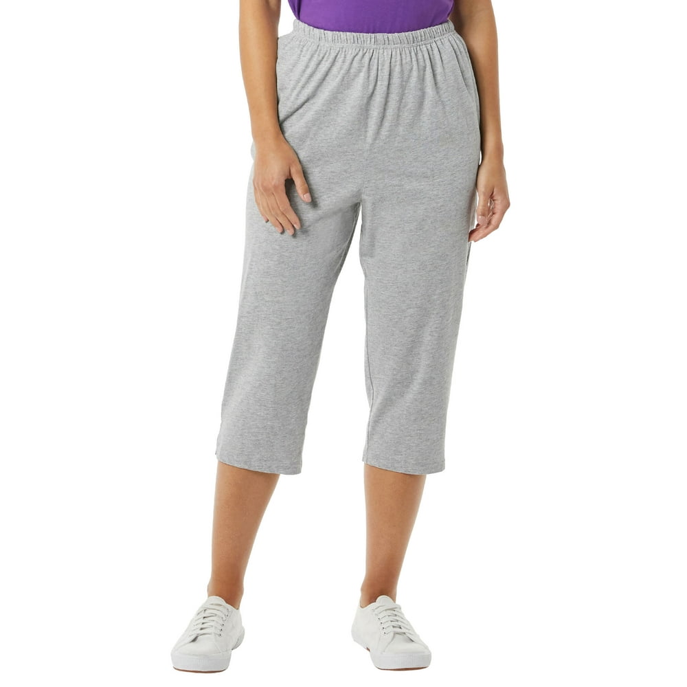 AmeriMark Womenâs Knit Capris â 100% Cotton Pants with Stretch Elastic Waist - Walmart.com