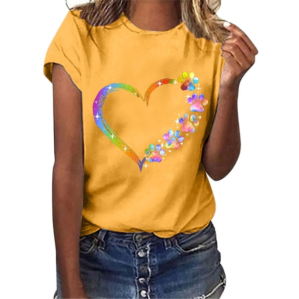 Pntutb Mujeres Casual Carta Impresión Mangas Cortas O-Cuello Camiseta Suelta Blusa tops Pntutb Pntutb-3376