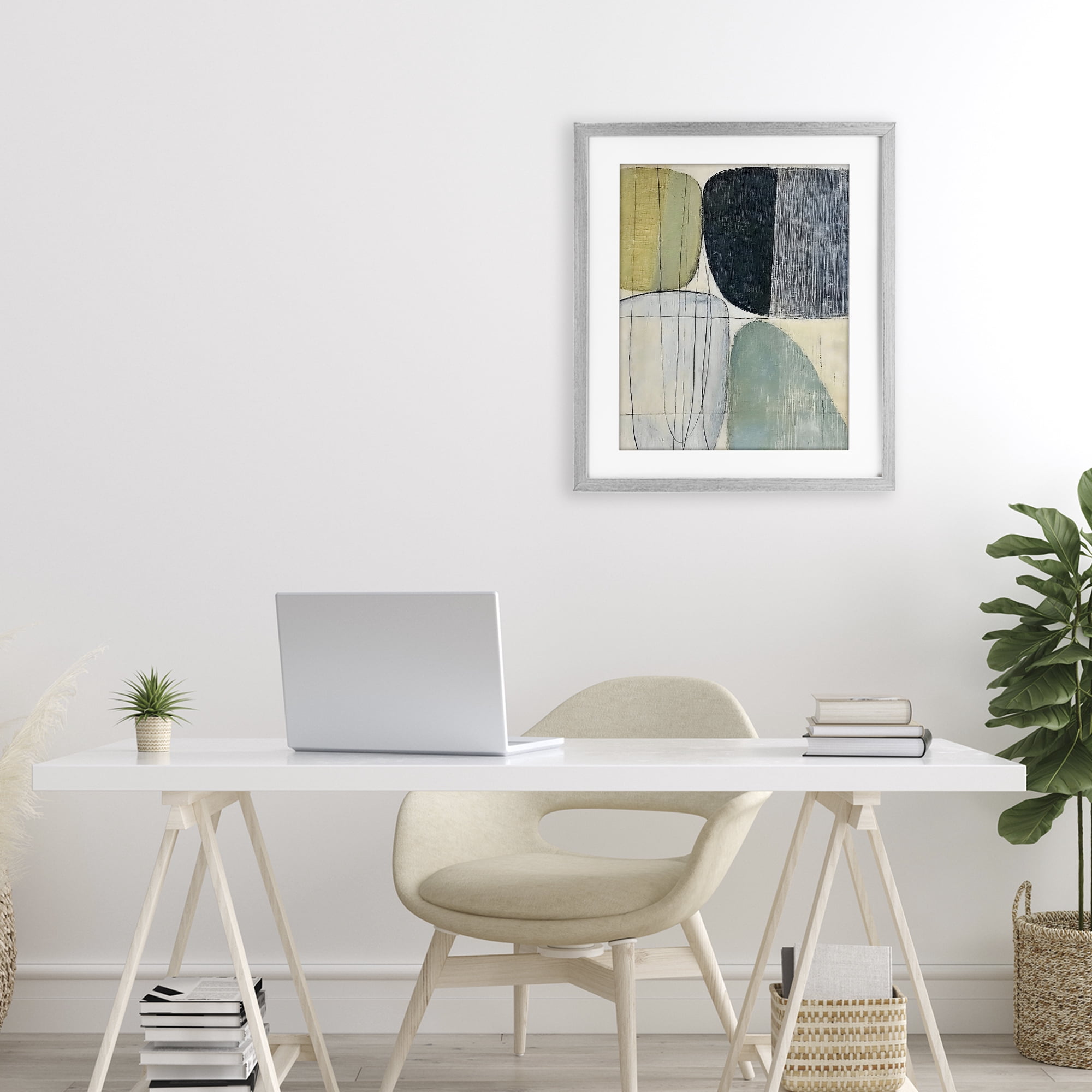 Stupell Industries Modern Organic Composition Gray Framed Print Under Glass, design by Riley B
