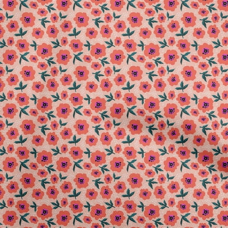 oneOone Cotton Poplin Twill Pink Fabric Floral Retro Sewing Material Print Fabric By The Yard 56 Inch Wide