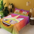 thumbnail image 2 of Ambesonne Unicorn Emoji Fitted & Top Sheet Set with Shams, Futuristic Rainbow, Multicolor Mustard and Lilac, 2 of 5