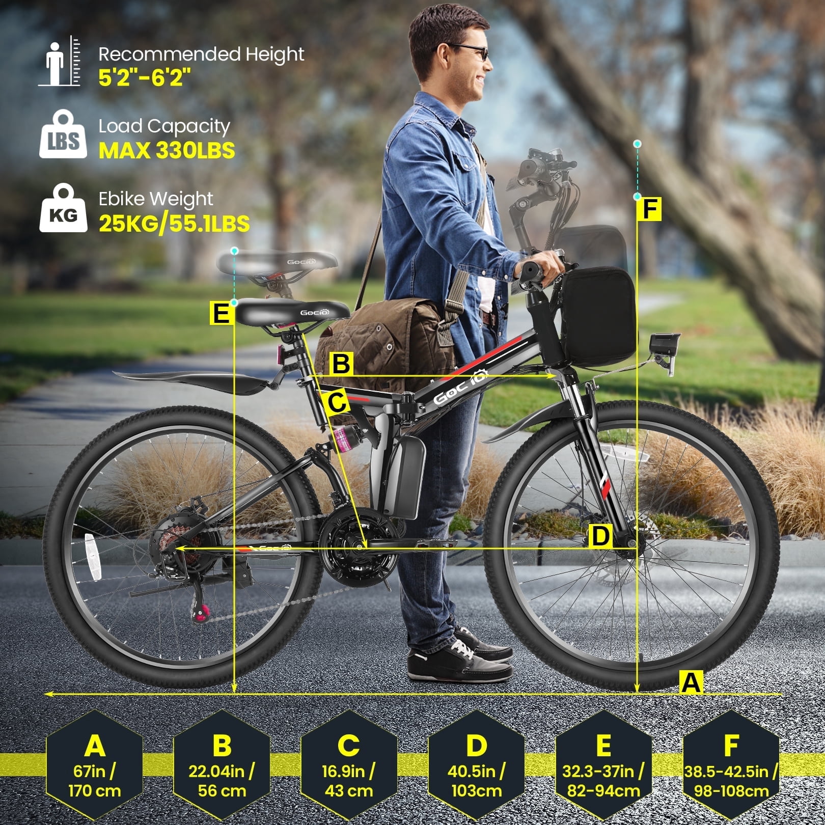 Gocio 26" Folding Electric Bike for Adults, 750W Peak Motor E-Mountain Bike, 19.8MPH, 48V 7.8AH Battery Ebike , 21-Speed Electric Bicycle, UL2849