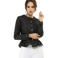 thumbnail image 2 of Chaqueta de Mezclilla Allegra K con Cuello Redondo y Botones Manga Larga Peplum Negro L, 2 of 6