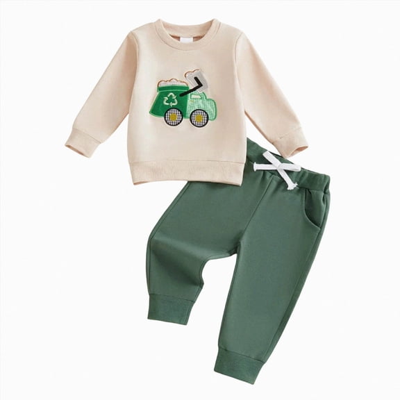KPOPLK Toddler Boys Top and Pants Outfit Sets1T 2T 3T 4T 5T Outdoor Wear Long Sleeve Trendy Print Soft and Warm Casual T-Shirt and Pants Clothes Beige Size 3-4 Years
