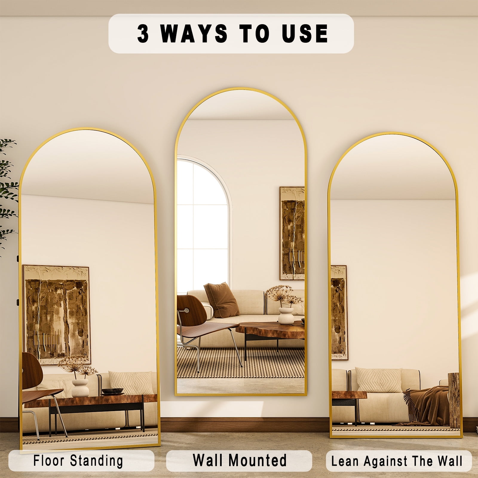 Puremirror 67"x30" Arched Floor Mirror Full Length Mirror Full Body Standing Mirror, Gold