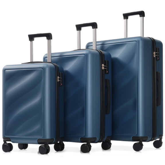 3-Piece Lightweight ABS Suitcase Set with Spinner Wheels & TSA Lock, Carry-On and Checked Luggage (20"/24"/28") – Dark Blue